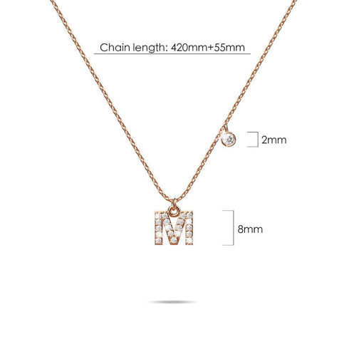 Solid 925 Sterling Silver Initial Crystal Personalised Alphabet Letter Necklace Rose Gold Filled